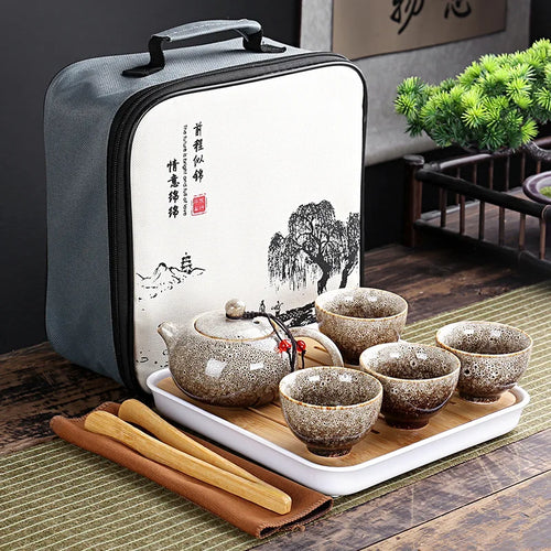 Service à thé Kung Fu nomade en porcelaine, 4 tasses et sac de voyage