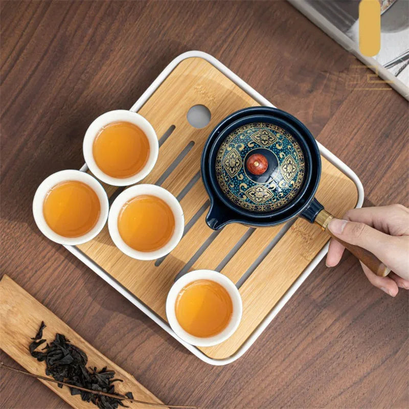 Service à Thé Chinois Gongfu en Porcelaine — Théière Rotative à 360° avec Infuseur