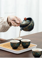 Service à Thé Chinois Gongfu en Porcelaine — Théière Rotative à 360° avec Infuseur