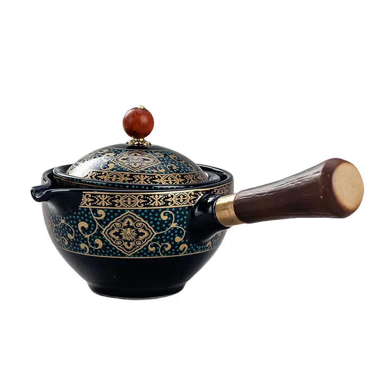 Service à Thé Chinois Gongfu en Porcelaine — Théière Rotative à 360° avec Infuseur