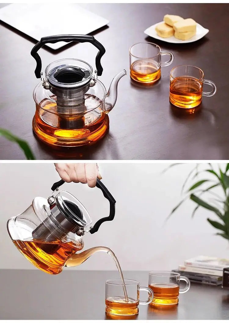 Théière en Verre avec Infuseur en Acier Inoxydable Amovible — 950 à 2200 ml
