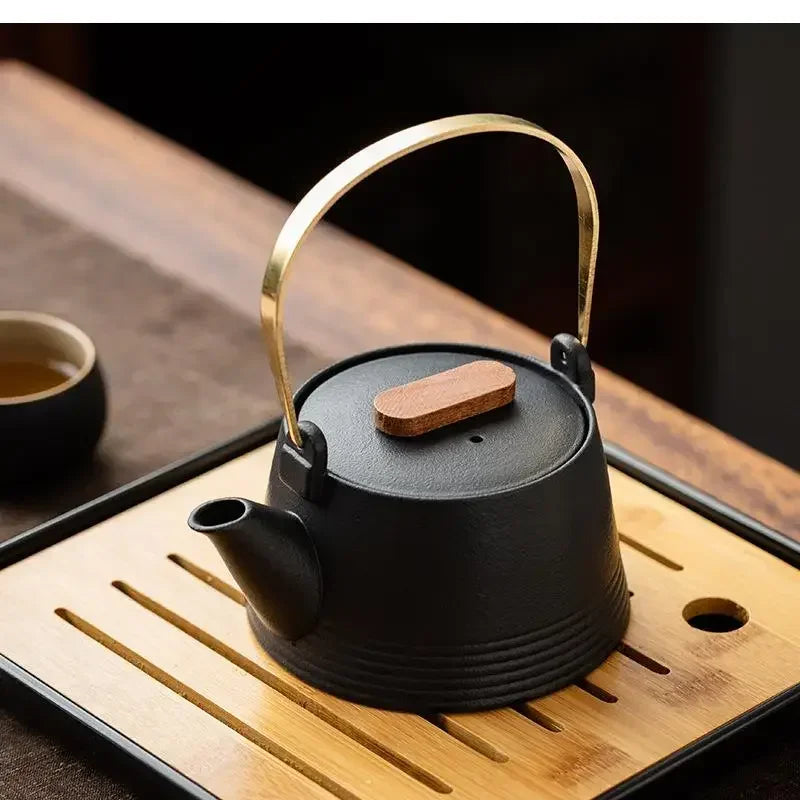 Service à Thé Kung Fu en Céramique Noire — Théière, Tasses et Plateau