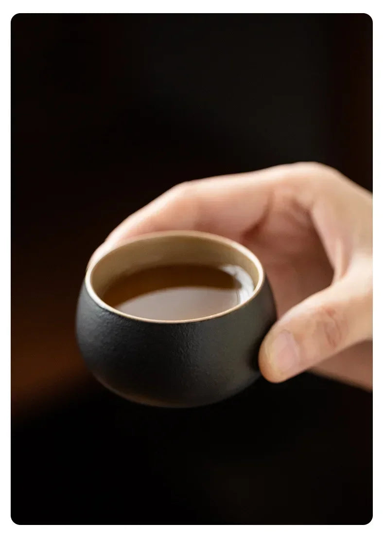 Service à Thé Kung Fu en Céramique Noire — Théière, Tasses et Plateau