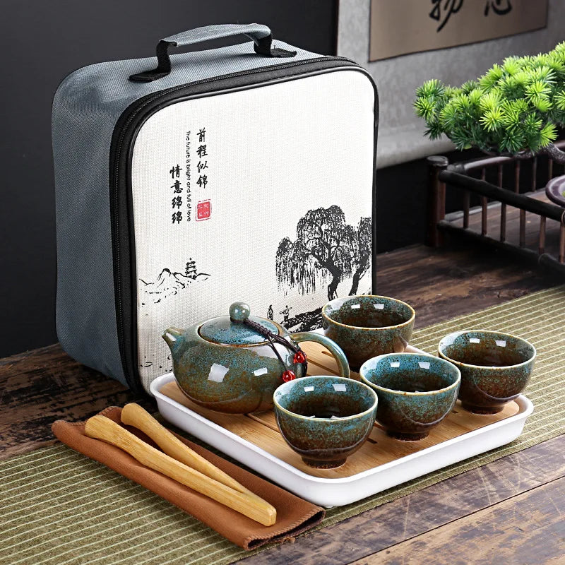 Service à thé Kung Fu nomade en porcelaine, 4 tasses et sac de voyage