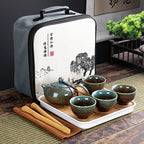 Service à thé Kung Fu nomade en porcelaine, 4 tasses et sac de voyage