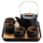 Service à Thé Kung Fu en Céramique Noire — Théière, Tasses et Plateau
