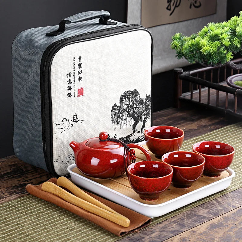 Service à thé Kung Fu nomade en porcelaine, 4 tasses et sac de voyage