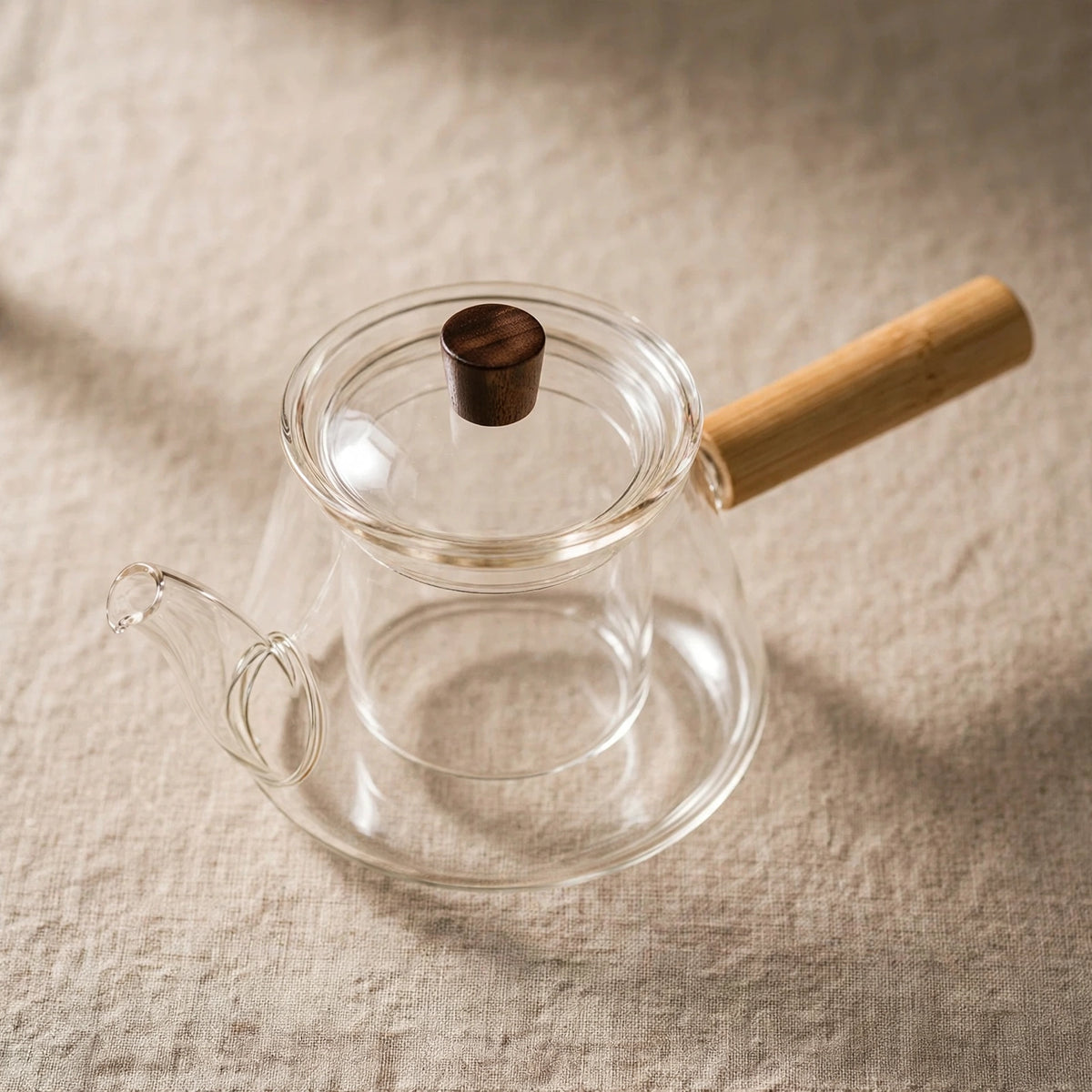 Théière en verre 400 ml, poignée en bois et filtre intégré