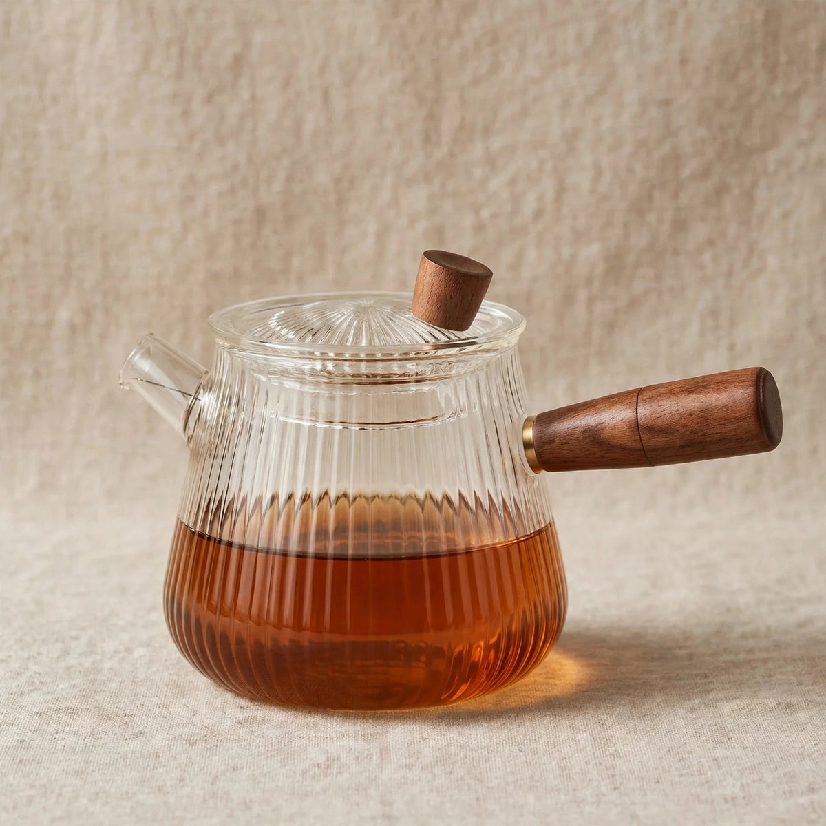 Théière en verre 400 ml, poignée en bois et filtre intégré