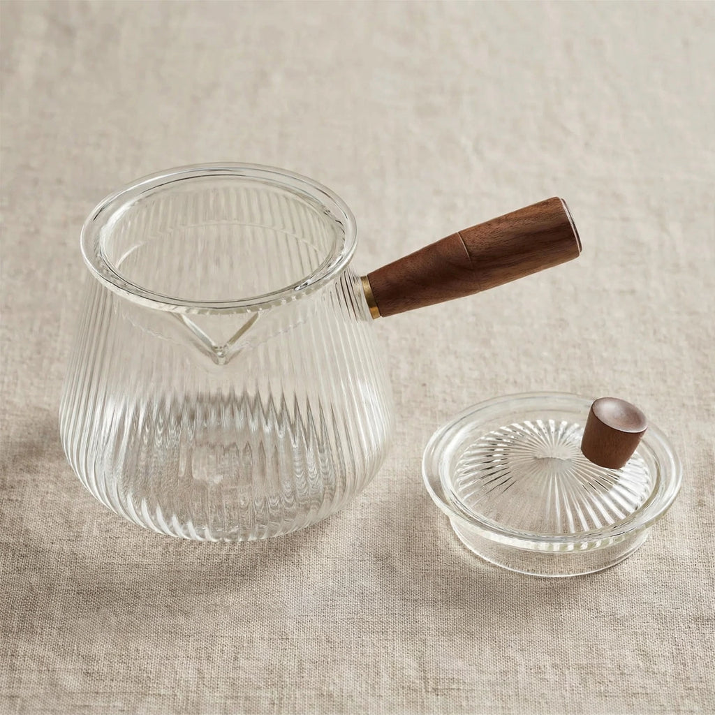 Théière en verre 400 ml, poignée en bois et filtre intégré