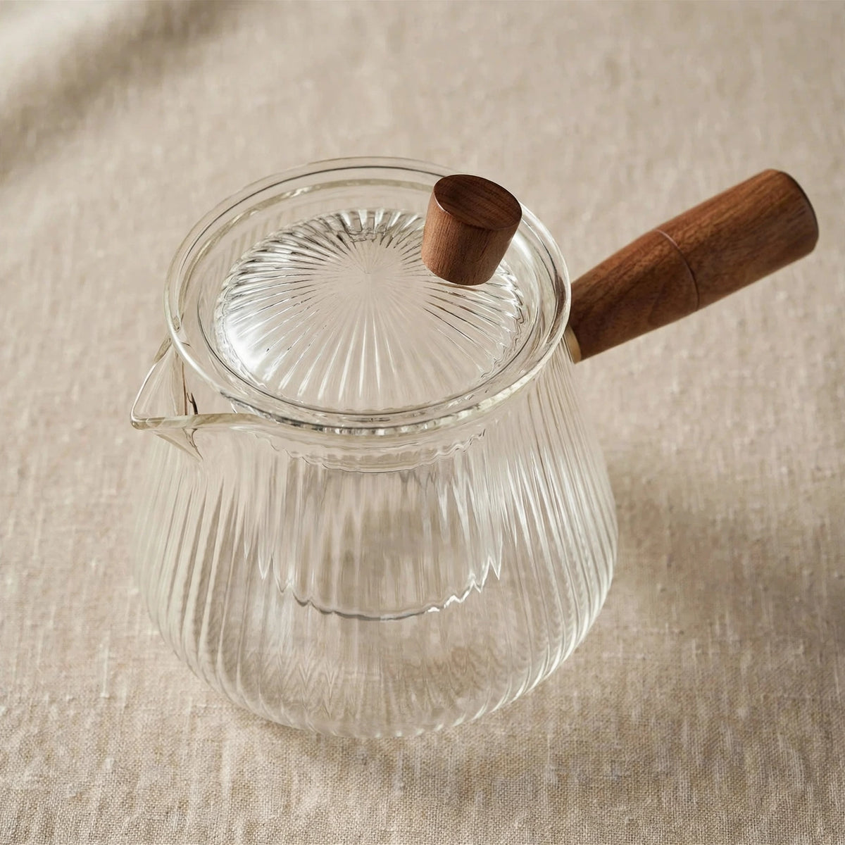 Théière en verre 400 ml, poignée en bois et filtre intégré