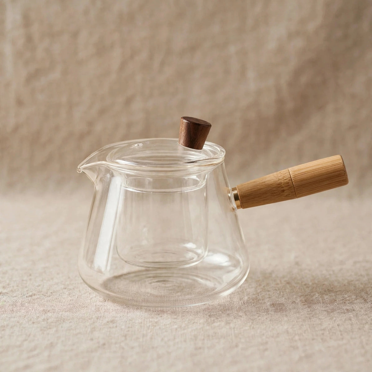 Théière en verre 400 ml, poignée en bois et filtre intégré