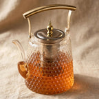 Grande théière en verre martelé 1,5 L, anse en cuivre style japonais