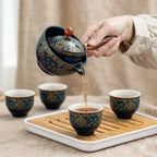Service à thé Gongfu en porcelaine, théière rotative 360°