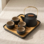 Service à thé Kung Fu, céramique noire, tasses et plateau