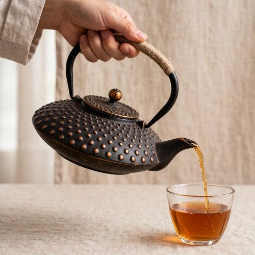 Théière en fonte japonaise 700 ml, finition dorée à picots